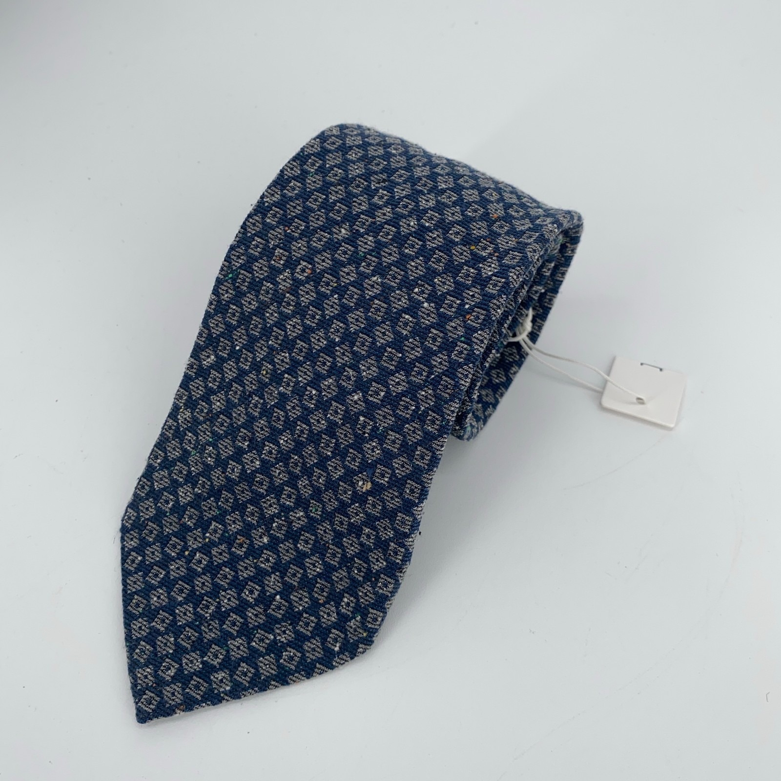 Eton Tie Men One Size Navy White Patterned Silk Classic Fit Necktie Italy Made